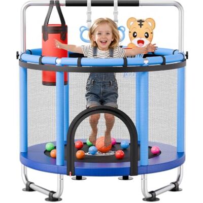VEVOR Trampolin Innen-/Außenbereich für Kinder, 60 kg Tragkraft, Gartentrampolin mit Sicherheitsnetz, Basketballkorb, Basketball und Turnringen VEVOR Trampolin Innen-/Außenbereich für Kinder, 60 kg Tragkraft, Gartentrampolin mit Sicherheitsnetz, Basketballkorb, Basketball und Turnringen