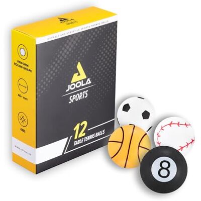 JOOLA 42177 Tischtennisbälle Sports Set im Sportdesign 40 MM 3-Stern Trainingsqualität Gleichmäßiger Ballabsprung, Bunt, JOOLA 42177 Tischtennisbälle Sports Set im Sportdesign 40 MM 3-Stern Trainingsqualität Gleichmäßiger Ballabsprung, Bunt,