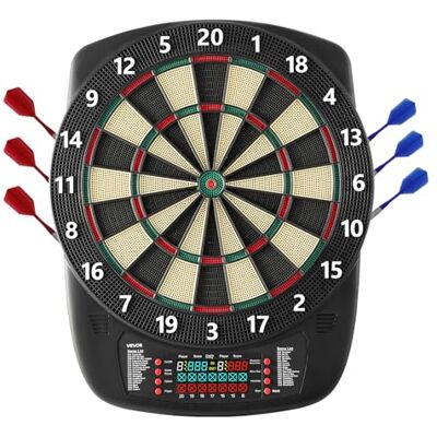 VEVOR Elektronische Dartscheibe, 342,9 mm E-Dartboard mit 43 Spielen & über 200 Variationen für bis zu 8 Spieler, 6 Dartschäfte mit Flights & 50 Ersatz-Pfeilspitzen, Farb-LCD-Punkteanzeige VEVOR Elektronische Dartscheibe, 342,9 mm E-Dartboard mit 43 Spielen & über 200 Variationen für bis zu 8 Spieler, 6 Dartschäfte mit Flights & 50 Ersatz-Pfeilspitzen, Farb-LCD-Punkteanzeige