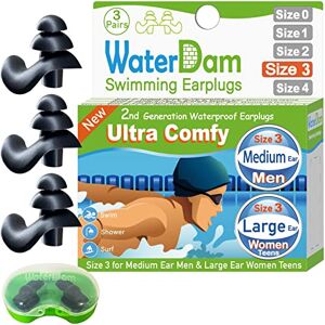 WaterDam Schwimm-Ohrstöpsel, wasserdicht, ultra-bequem, verhindern das Ohr des Schwimmers (Größe 3 + 3 + 3: mittlere Ohren für Männer und große Ohren, Teenager, Damen, Schwarz, Schwarz) WaterDam Schwimm-Ohrstöpsel, wasserdicht, ultra-bequem, verhindern das Ohr des Schwimmers (Größe 3 + 3 + 3: mittlere Ohren für Männer und große Ohren, Teenager, Damen, Schwarz, Schwarz)