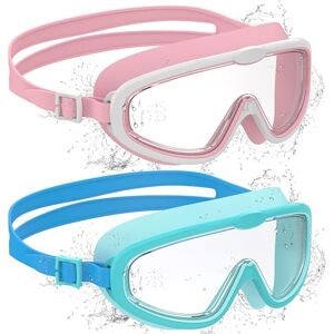 Ambienden 2 Pcs Schwimmbrille Kinder mit mit Großem Rahmen, Anti-Fog Schwimmbrille mit Klarer Sicht, UV-Schutz, Quick Adjust Strap, Silikon-Dichtung, Unisex Schwimmbrille Kinder 3-14 Jahre, Rosa-Weiß&Cyan Blue Ambienden 2 Pcs Schwimmbrille Kinder mit mit Großem Rahmen, Anti-Fog Schwimmbrille mit Klarer Sicht, UV-Schutz, Quick Adjust Strap, Silikon-Dichtung, Unisex Schwimmbrille Kinder 3-14 Jahre, Rosa-Weiß&Cyan Blue