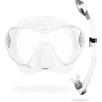 CRESSI Rahmenlose Tauchmaske F1 Beschlagfreie Glaslinse, Taucherbrille Ergonomischer Silikonrand, Schnorchelmaske Dry-Schnorchel & Schnorchelset durchsichtig Combo Set CRESSI Rahmenlose Tauchmaske F1 Beschlagfreie Glaslinse, Taucherbrille Ergonomischer Silikonrand, Schnorchelmaske Dry-Schnorchel & Schnorchelset durchsichtig Combo Set