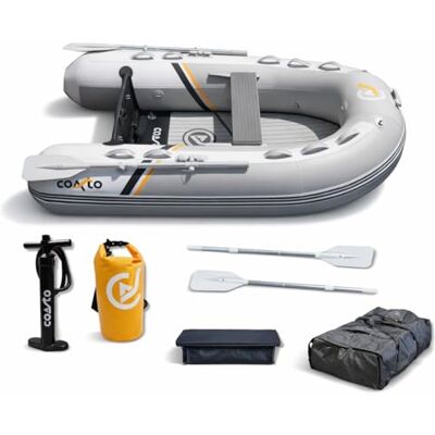 Coasto Aufblasbarer Anhang Premium 248 – BT-CDS248P Boot, Boden Dropstitch/Hochdruck – 3 + 1 Sitzplätze, 248 x 154 cm – Extreme Stabilität – Pack mit 2 Paddeln, Pumpe und Transporttasche – Grau Coasto Aufblasbarer Anhang Premium 248 – BT-CDS248P Boot, Boden Dropstitch/Hochdruck – 3 + 1 Sitzplätze, 248 x 154 cm – Extreme Stabilität – Pack mit 2 Paddeln, Pumpe und Transporttasche – Grau