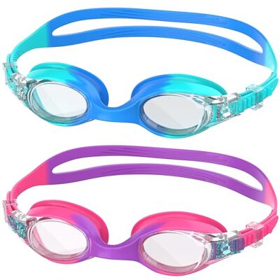 Ambienden 2 Pcs Taucherbrille Kinder, High Definition Anti-Fog, UV-Schutz Schwimmbrille Kinder mit Quick Adjust Strap, Silikon-Dichtung, Unisex mit Kleinem Rahmen Kinder 3-14 jahre, Blue&Purple Ambienden 2 Pcs Taucherbrille Kinder, High Definition Anti-Fog, UV-Schutz Schwimmbrille Kinder mit Quick Adjust Strap, Silikon-Dichtung, Unisex mit Kleinem Rahmen Kinder 3-14 jahre, Blue&Purple