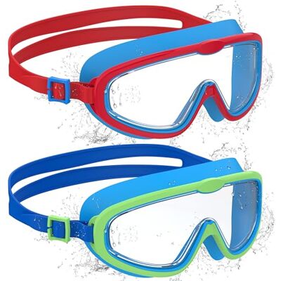 Ambienden 2 Pcs Schwimmbrille Kinder mit mit Großem Rahmen, Anti-Fog Schwimmbrille mit Klarer Sicht, UV-Schutz, Quick Adjust Strap, Silikon-Dichtung, Unisex Schwimmbrille Kinder 3-14 Jahre, A Ambienden 2 Pcs Schwimmbrille Kinder mit mit Großem Rahmen, Anti-Fog Schwimmbrille mit Klarer Sicht, UV-Schutz, Quick Adjust Strap, Silikon-Dichtung, Unisex Schwimmbrille Kinder 3-14 Jahre, A