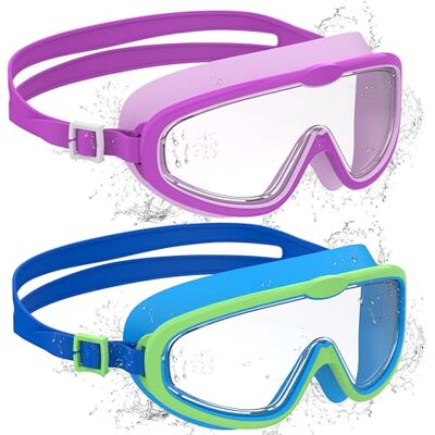 Ambienden 2 Pcs Schwimmbrille Kinder mit mit Großem Rahmen, Anti-Fog Schwimmbrille mit Klarer Sicht, UV-Schutz, Quick Adjust Strap, Silikon-Dichtung, Unisex Schwimmbrille Kinder 3-14 Jahre, N Ambienden 2 Pcs Schwimmbrille Kinder mit mit Großem Rahmen, Anti-Fog Schwimmbrille mit Klarer Sicht, UV-Schutz, Quick Adjust Strap, Silikon-Dichtung, Unisex Schwimmbrille Kinder 3-14 Jahre, N