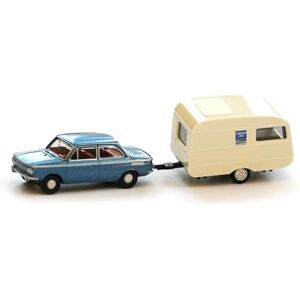 Audi A5-5217 Modellauto NSU TT mit Wohnanhänger Miniatur Modell, Maßstab 1:87 Audi A5-5217 Modellauto NSU TT mit Wohnanhänger Miniatur Modell, Maßstab 1:87