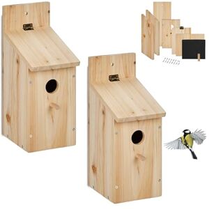 Relaxdays Nistkasten Bausatz Vögel, 2er Set, 32 mm Einflugloch, HBT 29,5x11,5x17 cm, Vogelhaus selber Bauen, Holz, Natur Relaxdays Nistkasten Bausatz Vögel, 2er Set, 32 mm Einflugloch, HBT 29,5x11,5x17 cm, Vogelhaus selber Bauen, Holz, Natur