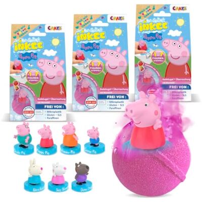 INKEE 3er Set Peppa Pig Badekugeln mit Stempel-Überraschung, Erdbeer-Duft INKEE 3er Set Peppa Pig Badekugeln mit Stempel-Überraschung, Erdbeer-Duft