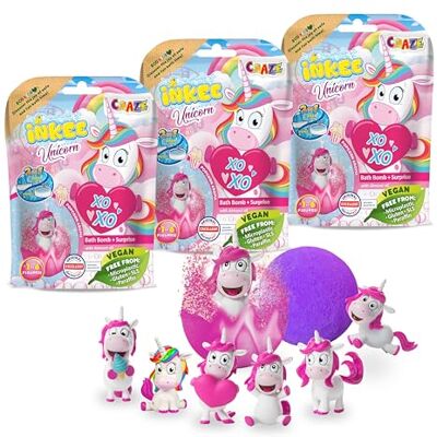 INKEE 3x Unicorn Badebomben Kinder Badekugel Set mit Einhorn Überraschung INKEE 3x Unicorn Badebomben Kinder Badekugel Set mit Einhorn Überraschung