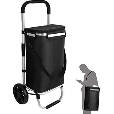 Ribelli Einkaufstrolley mit Kühlfach, Einkaufswagen Klappbar bis 45 kg, Hochwertiger Aluminium Rahmen, Einkaufsroller mit Seitentaschen, Abnehmbare Tasche als Tragetasche Nutzbar, Schwarz Ribelli Einkaufstrolley mit Kühlfach, Einkaufswagen Klappbar bis 45 kg, Hochwertiger Aluminium Rahmen, Einkaufsroller mit Seitentaschen, Abnehmbare Tasche als Tragetasche Nutzbar, Schwarz