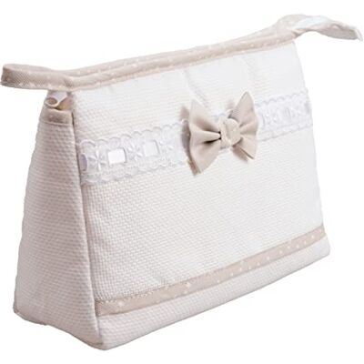 Filet Reisetasche mit Reißverschluss, Aida Canvas Stickerei Tasche, Beauty Product Organiser, 100% Made in Italy, Maße 24 x 16 x 6 cm, Farbe Weiß und Beige Filet Reisetasche mit Reißverschluss, Aida Canvas Stickerei Tasche, Beauty Product Organiser, 100% Made in Italy, Maße 24 x 16 x 6 cm, Farbe Weiß und Beige
