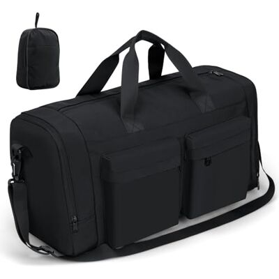 Cozary Faltbare Sporttasche 31L – Große Reisetasche mit Schuhfach & Nassfach, Wasserabweisend, Weekender Handgepäck mit Kofferband für Herren & Damen – Fitness, Gym, Fußball, Schwimmen – Schwarz Cozary Faltbare Sporttasche 31L – Große Reisetasche mit Schuhfach & Nassfach, Wasserabweisend, Weekender Handgepäck mit Kofferband für Herren & Damen – Fitness, Gym, Fußball, Schwimmen – Schwarz