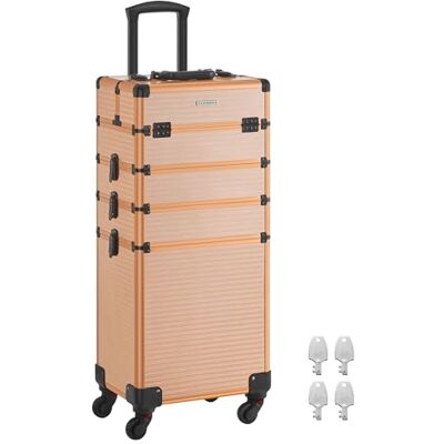 SONGMICS Kosmetikkoffer Trolley, 4-in-1 Schminkkoffer extra groß, Friseurkoffer 34 x 24 x 79,3 cm, abschließbar, Make-up Koffer, Rollen 360° drehbar, Reisen, Geschenkidee, Champagnergold JHZ015A01 SONGMICS Kosmetikkoffer Trolley, 4-in-1 Schminkkoffer extra groß, Friseurkoffer 34 x 24 x 79,3 cm, abschließbar, Make-up Koffer, Rollen 360° drehbar, Reisen, Geschenkidee, Champagnergold JHZ015A01