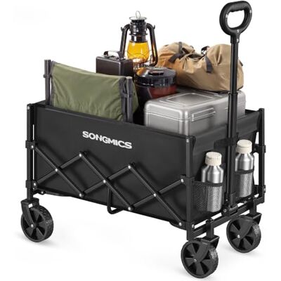 SONGMICS Bollerwagen Faltbar, 90 L, bis 120 kg Belastbar Gartenwagen, 67 x 42 x 90,5 cm, Stahlrahmen, 4 Räder, für Strand, Tintenschwarz, SANDY Kollektion, GFW909B01 SONGMICS Bollerwagen Faltbar, 90 L, bis 120 kg Belastbar Gartenwagen, 67 x 42 x 90,5 cm, Stahlrahmen, 4 Räder, für Strand, Tintenschwarz, SANDY Kollektion, GFW909B01