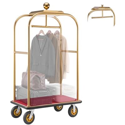 VEVOR Hotelgepäckwagen aus Edelstahl, 544,31 kg Belastbarer Kofferwagen mit 8 Zoll Gummirädern, Hotelwagen mit Rotem Teppichboden & Garderobenstange, Gewerblicher Gepäckwagen für Hotels Resorts, Gold VEVOR Hotelgepäckwagen aus Edelstahl, 544,31 kg Belastbarer Kofferwagen mit 8 Zoll Gummirädern, Hotelwagen mit Rotem Teppichboden & Garderobenstange, Gewerblicher Gepäckwagen für Hotels Resorts, Gold