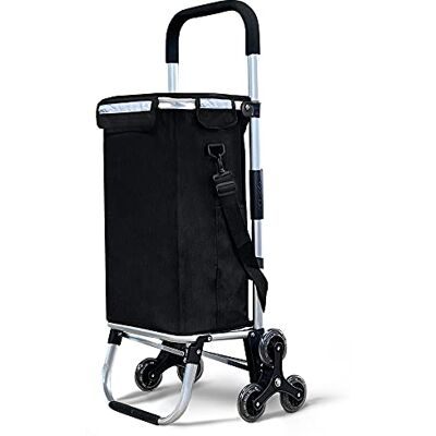 VOUNOT Aluminium Einkaufstrolley Treppensteiger, Trolly Einkaufswagen Klappbar, Hackenporsche mit 6 Räder und Kühlfach, Wasserdicht, 58L, Schwarz VOUNOT Aluminium Einkaufstrolley Treppensteiger, Trolly Einkaufswagen Klappbar, Hackenporsche mit 6 Räder und Kühlfach, Wasserdicht, 58L, Schwarz