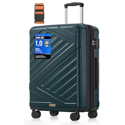 SONGMICS Koffer, Reisekoffer, Hartschalenkoffer mit TSA-Schloss, Koffergurt, ABS-Trolley, 4 Zwillingsrollen, erweiterbar, L, 65 cm, dunkeltürkis RLP002C101 SONGMICS Koffer, Reisekoffer, Hartschalenkoffer mit TSA-Schloss, Koffergurt, ABS-Trolley, 4 Zwillingsrollen, erweiterbar, L, 65 cm, dunkeltürkis RLP002C101