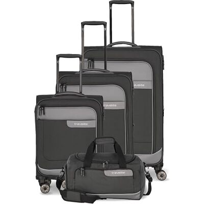 Travelite 4-Rad Koffer Set Weichschale aus recyceltem Material, Größen L/M/S + Reisetasche, Gepäck Serie VIIA: Trolley Set mit Handgepäck im IATA Bordgepäck Maß Travelite 4-Rad Koffer Set Weichschale aus recyceltem Material, Größen L/M/S + Reisetasche, Gepäck Serie VIIA: Trolley Set mit Handgepäck im IATA Bordgepäck Maß