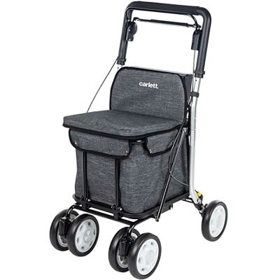 CARLETT Rollator und Einkaufstrolley mit Sitz, EU-Medizinprodukt, 29 L Tasche bis 15 kg, Ablagefach, höhenverstellbarer Griff, faltbar, verstellbare Räder – Comfort, Dunkelgraue CARLETT Rollator und Einkaufstrolley mit Sitz, EU-Medizinprodukt, 29 L Tasche bis 15 kg, Ablagefach, höhenverstellbarer Griff, faltbar, verstellbare Räder – Comfort, Dunkelgraue
