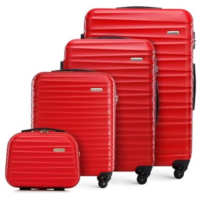 WITTCHEN Reisekoffer 4er Koffer-Set Rollkoffer Trolley Handgepäck Gepäck Reisekoffer Set Hartschale aus ABS 4 Spinner-Rollen Zahlenschloss Groove Line rot Lufthansa/Eurowings/Ryanair/Condor WITTCHEN Reisekoffer 4er Koffer-Set Rollkoffer Trolley Handgepäck Gepäck Reisekoffer Set Hartschale aus ABS 4 Spinner-Rollen Zahlenschloss Groove Line rot Lufthansa/Eurowings/Ryanair/Condor