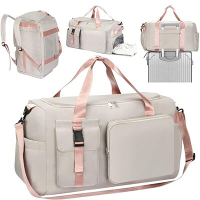 Cozary Sporttasche für Herren & Damen 42L große Reisetasche Wasserdichtes Oxford-Gewebe 3-in-1 Fitness-Tasche mit Schuhfach und Nassfach Ideal für Training, Reise Rosa und Grau Cozary Sporttasche für Herren & Damen 42L große Reisetasche Wasserdichtes Oxford-Gewebe 3-in-1 Fitness-Tasche mit Schuhfach und Nassfach Ideal für Training, Reise Rosa und Grau