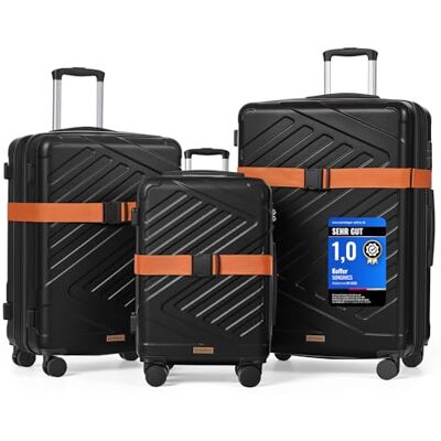 SONGMICS Koffer, Reisekoffer, Hartschalenkoffer mit TSA-Schloss, Koffergurt, ABS-Trolley, 4 Zwillingsrollen, 3er Set, Handgepäck-Koffer, erweiterbar, M/L/XL, 55/65/75 cm, tintenschwarz RLP004B101 SONGMICS Koffer, Reisekoffer, Hartschalenkoffer mit TSA-Schloss, Koffergurt, ABS-Trolley, 4 Zwillingsrollen, 3er Set, Handgepäck-Koffer, erweiterbar, M/L/XL, 55/65/75 cm, tintenschwarz RLP004B101