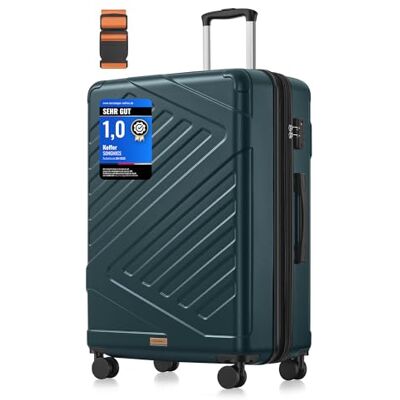 SONGMICS Koffer, Reisekoffer, Hartschalenkoffer mit TSA-Schloss, Koffergurt, ABS-Trolley, 4 Zwillingsrollen, erweiterbar, XL, 75 cm, dunkeltürkis RLP003C101 SONGMICS Koffer, Reisekoffer, Hartschalenkoffer mit TSA-Schloss, Koffergurt, ABS-Trolley, 4 Zwillingsrollen, erweiterbar, XL, 75 cm, dunkeltürkis RLP003C101
