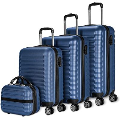 NUMADA Gepäck-Set und Kulturbeutel 4 Stück Dunkelblau, groß 75cm, mittel 63cm, klein 53cm und Kulturbeutel, ABS, starr, widerstandsfähig, 4 Doppelräder, leicht, seitliches Kombinationsschloss NUMADA Gepäck-Set und Kulturbeutel 4 Stück Dunkelblau, groß 75cm, mittel 63cm, klein 53cm und Kulturbeutel, ABS, starr, widerstandsfähig, 4 Doppelräder, leicht, seitliches Kombinationsschloss