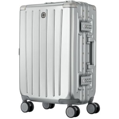 WENGER Loady S Handgepäck Koffer, 28 l Hartschalenkoffer, Silber Robuster Kabinenkoffer für Kurzreisen mit 4 Doppelrollen, TSA-Zahlenschloss und 22 x 37 x 55 cm Abmessungen. WENGER Loady S Handgepäck Koffer, 28 l Hartschalenkoffer, Silber Robuster Kabinenkoffer für Kurzreisen mit 4 Doppelrollen, TSA-Zahlenschloss und 22 x 37 x 55 cm Abmessungen.