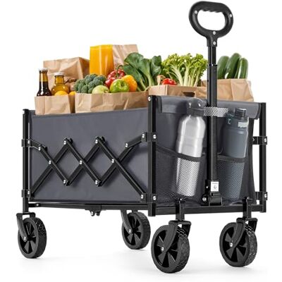 SONGMICS Bollerwagen Faltbar, 90 L, bis 120 kg Belastbar Gartenwagen, 67 x 42 x 90,5 cm, Stahlrahmen, 4 Räder, für Strand, Rauchgrau und Tintenschwarz, SANDY Kollektion, GFW909G01 SONGMICS Bollerwagen Faltbar, 90 L, bis 120 kg Belastbar Gartenwagen, 67 x 42 x 90,5 cm, Stahlrahmen, 4 Räder, für Strand, Rauchgrau und Tintenschwarz, SANDY Kollektion, GFW909G01