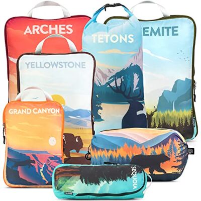 TRIPPED Travel Gear (National Parks) Packwürfel für Reisen, extra große Gepäck-Organizer, 7-teiliges Set, ultraleicht, erweiterbar/Kompressionsbeutel für Kleidung TRIPPED Travel Gear (National Parks) Packwürfel für Reisen, extra große Gepäck-Organizer, 7-teiliges Set, ultraleicht, erweiterbar/Kompressionsbeutel für Kleidung