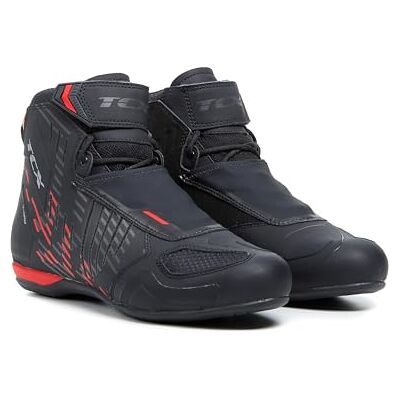 TCX R04D AIR, Herren-Motorradschuhe, Atmungsaktiv und vielseitig, Obermaterial aus Mesh mit Hot-Melt-Beschichtung, Schnürsenkel und Klettverschluss, Schwarz/Rot TCX R04D AIR, Herren-Motorradschuhe, Atmungsaktiv und vielseitig, Obermaterial aus Mesh mit Hot-Melt-Beschichtung, Schnürsenkel und Klettverschluss, Schwarz/Rot