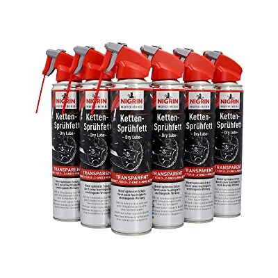 NIGRIN MOTO-BIKE Dry Lube Ketten-Sprühfett für Motorrad, 6 x 400 ml, geeignet für O-, Z- und X-Ring-Ketten, Korrosionsschutz, Mehfarbig NIGRIN MOTO-BIKE Dry Lube Ketten-Sprühfett für Motorrad, 6 x 400 ml, geeignet für O-, Z- und X-Ring-Ketten, Korrosionsschutz, Mehfarbig