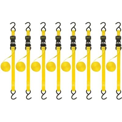 Stanley S1000 Spanngurte mit Ratsche, 2,5 cm x 3 m, Leichter Frachttransport (680,4 kg Bruchfestigkeit), Schwarz/Gelb, 8 Stück Stanley S1000 Spanngurte mit Ratsche, 2,5 cm x 3 m, Leichter Frachttransport (680,4 kg Bruchfestigkeit), Schwarz/Gelb, 8 Stück