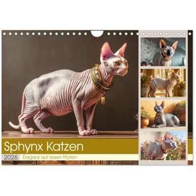 CALVENDO Sphinx Katzen. Eleganz auf leisen Pfoten (Wandkalender 2026 DIN A4 quer), Monatskalender: Erleben Sie die Anmut und Persönlichkeit der ... in stilvollen Bildern ( Tiere) CALVENDO Sphinx Katzen. Eleganz auf leisen Pfoten (Wandkalender 2026 DIN A4 quer), Monatskalender: Erleben Sie die Anmut und Persönlichkeit der ... in stilvollen Bildern ( Tiere)