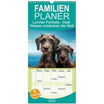 CALVENDO Familienplaner 2026 Lurcher Portraits Zwei Welpen entdecken die Welt mit 5 Spalten (Wandkalender, 21 cm x 45 cm), : Eine bezaubernde ... nicht nur für Kinder ( Tiere) CALVENDO Familienplaner 2026 Lurcher Portraits Zwei Welpen entdecken die Welt mit 5 Spalten (Wandkalender, 21 cm x 45 cm), : Eine bezaubernde ... nicht nur für Kinder ( Tiere)