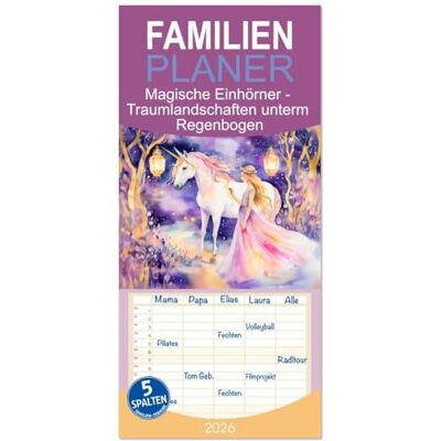 CALVENDO Familienplaner 2026 Magische Einhörner Traumlandschaften unterm Regenbogen mit 5 Spalten (Wandkalender, 21 cm x 45 cm), CALVENDO Familienplaner 2026 Magische Einhörner Traumlandschaften unterm Regenbogen mit 5 Spalten (Wandkalender, 21 cm x 45 cm),