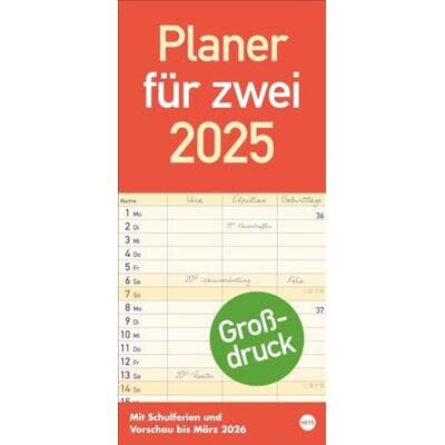 Heye Großdruck Planer für zwei 2025: Praktischer Wandplaner für 2 mit extra großer Schrift und 3 Spalten. Wandkalender mit Schulferien und 3-Monats-Ausblick. Terminkalender 2025 (Bürokalender ) Heye Großdruck Planer für zwei 2025: Praktischer Wandplaner für 2 mit extra großer Schrift und 3 Spalten. Wandkalender mit Schulferien und 3-Monats-Ausblick. Terminkalender 2025 (Bürokalender )