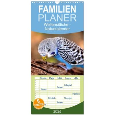 CALVENDO Familienplaner 2026 Wellensittiche Naturkalender mit 5 Spalten (Wandkalender, 21 cm x 45 cm), : Auch dieser Kalender des renommierten ... schönsten Wellensittichbilde ( Tiere) CALVENDO Familienplaner 2026 Wellensittiche Naturkalender mit 5 Spalten (Wandkalender, 21 cm x 45 cm), : Auch dieser Kalender des renommierten ... schönsten Wellensittichbilde ( Tiere)