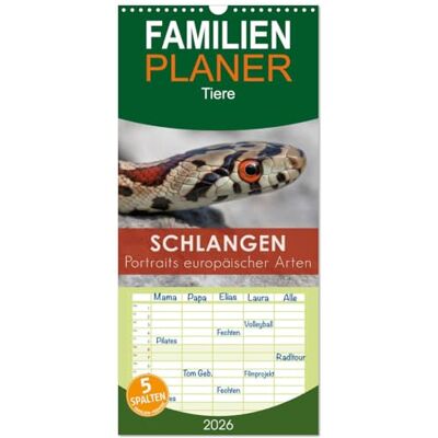 CALVENDO Familienplaner 2026 Schlangen Portraits europäischer Arten mit 5 Spalten (Wandkalender, 21 cm x 45 cm), : Makroaufnahmen von Schlangen aus Europa ( Tiere) CALVENDO Familienplaner 2026 Schlangen Portraits europäischer Arten mit 5 Spalten (Wandkalender, 21 cm x 45 cm), : Makroaufnahmen von Schlangen aus Europa ( Tiere)