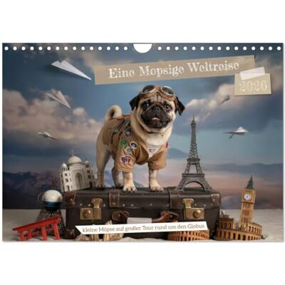 CALVENDO Eine Mopsige Weltreise (Wandkalender 2026 DIN A4 quer), Monatskalender: Möpse entdecken die Welt Monat für Monat ( Tiere) CALVENDO Eine Mopsige Weltreise (Wandkalender 2026 DIN A4 quer), Monatskalender: Möpse entdecken die Welt Monat für Monat ( Tiere)