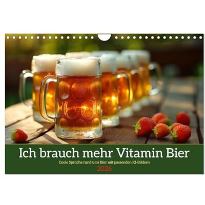 CALVENDO Ich brauch mehr Vitamin Bier (Wandkalender 2026 DIN A4 quer), Monatskalender: Coole Sprüche rund ums Bier mit passenden KI-Bildern ( Spass) CALVENDO Ich brauch mehr Vitamin Bier (Wandkalender 2026 DIN A4 quer), Monatskalender: Coole Sprüche rund ums Bier mit passenden KI-Bildern ( Spass)