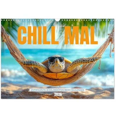 CALVENDO CHILL MAL Entspannte Schildkröten beim Faulenzen (Wandkalender 2026 DIN A3 quer), Monatskalender: Entspanne mit coolen Schildkröten durch ... von Ruhe und Entschleunigung ( Spass) CALVENDO CHILL MAL Entspannte Schildkröten beim Faulenzen (Wandkalender 2026 DIN A3 quer), Monatskalender: Entspanne mit coolen Schildkröten durch ... von Ruhe und Entschleunigung ( Spass)