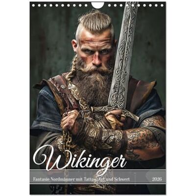 CALVENDO Wikinger Fantasie Nordmänner mit Tattoo, Axt und Schwert (Wandkalender 2026 DIN A4 hoch), Monatskalender: Wikingererbe heute Porträts von Kraft und Stolz ( Menschen) CALVENDO Wikinger Fantasie Nordmänner mit Tattoo, Axt und Schwert (Wandkalender 2026 DIN A4 hoch), Monatskalender: Wikingererbe heute Porträts von Kraft und Stolz ( Menschen)