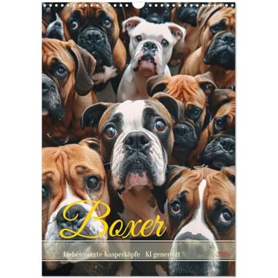 CALVENDO Boxer Liebenswerte Kasperköpfe (Wandkalender 2026 DIN A3 hoch), Monatskalender: Trollige Samtschnuten mit Herz KI generiert ( Tiere) CALVENDO Boxer Liebenswerte Kasperköpfe (Wandkalender 2026 DIN A3 hoch), Monatskalender: Trollige Samtschnuten mit Herz KI generiert ( Tiere)