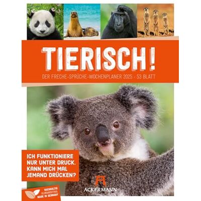 Ackermann Kunstverlag Tierisch! Wochenplaner Kalender 2025, Wandkalender mit lustigen Sprüchen im Hochformat (25x33 cm) Tier-Wochenkalender mit Rätseln und Sudokus Ackermann Kunstverlag Tierisch! Wochenplaner Kalender 2025, Wandkalender mit lustigen Sprüchen im Hochformat (25x33 cm) Tier-Wochenkalender mit Rätseln und Sudokus