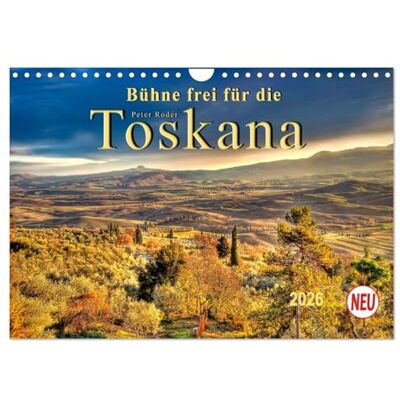 CALVENDO Bühne frei für die Toskana (Wandkalender 2026 DIN A4 quer), Monatskalender: Malerische, sanfte Hügellandschaft mit Weinbaugebieten, ... Klima die Toskana. ( Orte) CALVENDO Bühne frei für die Toskana (Wandkalender 2026 DIN A4 quer), Monatskalender: Malerische, sanfte Hügellandschaft mit Weinbaugebieten, ... Klima die Toskana. ( Orte)