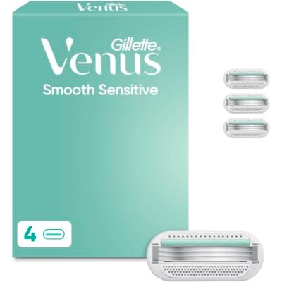 Gillette Smooth Sensitive Rasierklingen, 4 Original Ersatzklingen Damenrasierer für Nassrasierer mit 3 Klingen Für Eine Gründliche Rasur, Türkis Gillette Smooth Sensitive Rasierklingen, 4 Original Ersatzklingen Damenrasierer für Nassrasierer mit 3 Klingen Für Eine Gründliche Rasur, Türkis