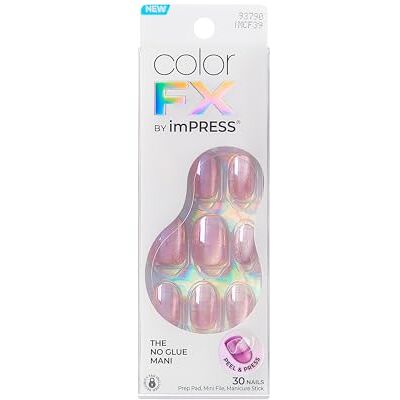 imPRESS KISS colorFX by Press-On-Nägel, „Starry“, einfarbig hellrosa mit Perlglanz-Finish, kurz und oval, VERBESSERTER Kleber, enthält 30 Kunstnägel, Prep-Pad, 1 Manikürestift, 1 Mini-Nagelfeile imPRESS KISS colorFX by Press-On-Nägel, „Starry“, einfarbig hellrosa mit Perlglanz-Finish, kurz und oval, VERBESSERTER Kleber, enthält 30 Kunstnägel, Prep-Pad, 1 Manikürestift, 1 Mini-Nagelfeile